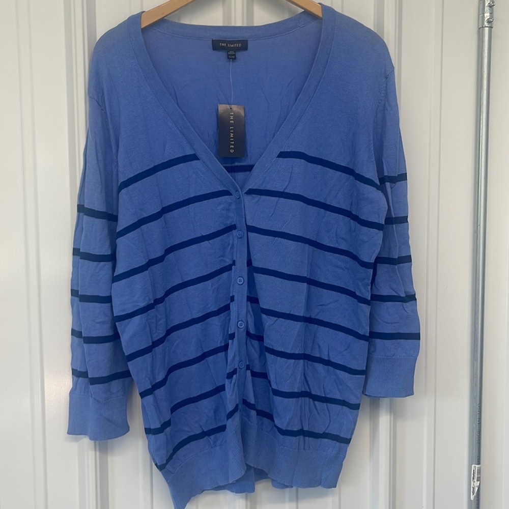 The Limited XXL 2XL Striped cardigan Blue navy sweater